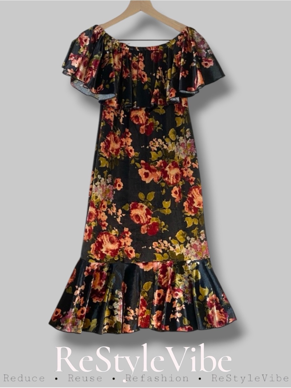 LULAROE Women’s Size XS Dress Velour Floral Stretch Midi Ruffle Bodycon Cici Fit